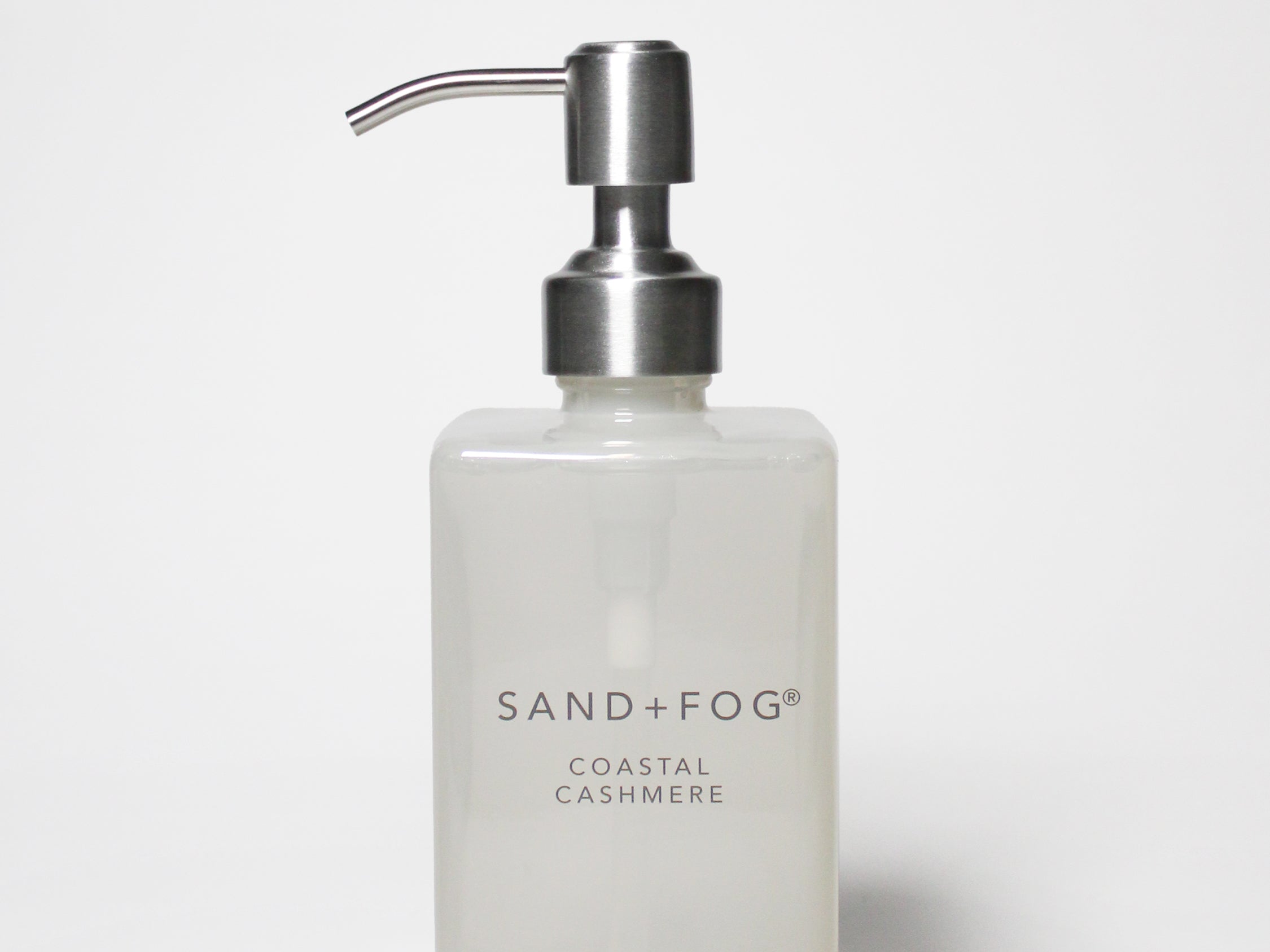 Liquid hand soap bottle with pump, SAND+FOG Coastal Cashmere label